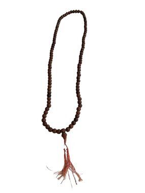 Brown Wooden Bead Necklace 30 Inch Strand Tassel Boho Minimalist